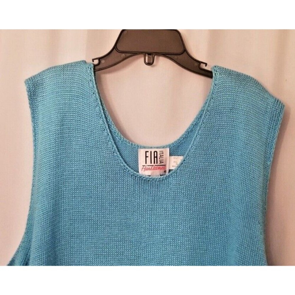 Vintage FIA Italia Knit Top Shell Handloomed Vibrant Blue BOHO Boutique Size XL